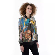 Load image into Gallery viewer, All-Over Print Women&#39;s Ribbed Stand-up Collar Jacket
