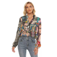 Load image into Gallery viewer, All-Over Print Women&#39;s Pleated Collar V-neck Shirt
