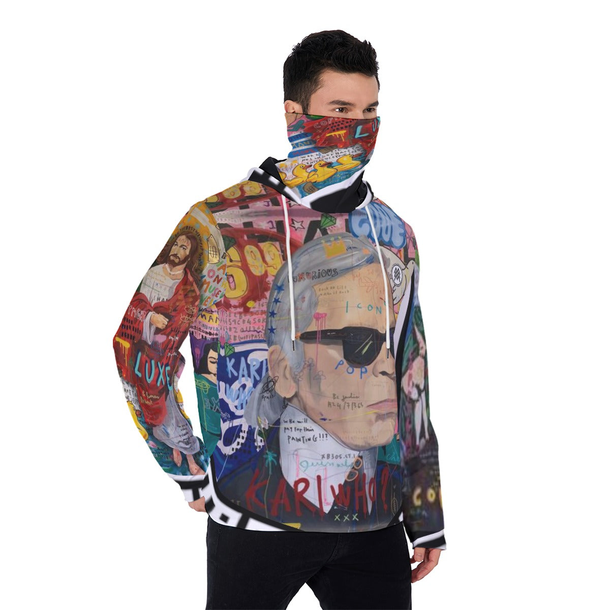 All-Over Print Men's Heavy Fleece Hoodie With Mask